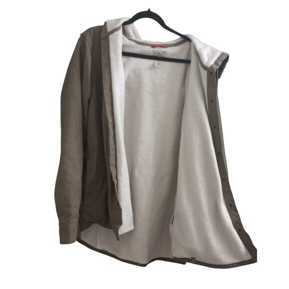 L.L. Bean Katahdin‎ Performance Flannel Shirt Jacket Fleece Lined Olive Green XL - Picture 3 of 7